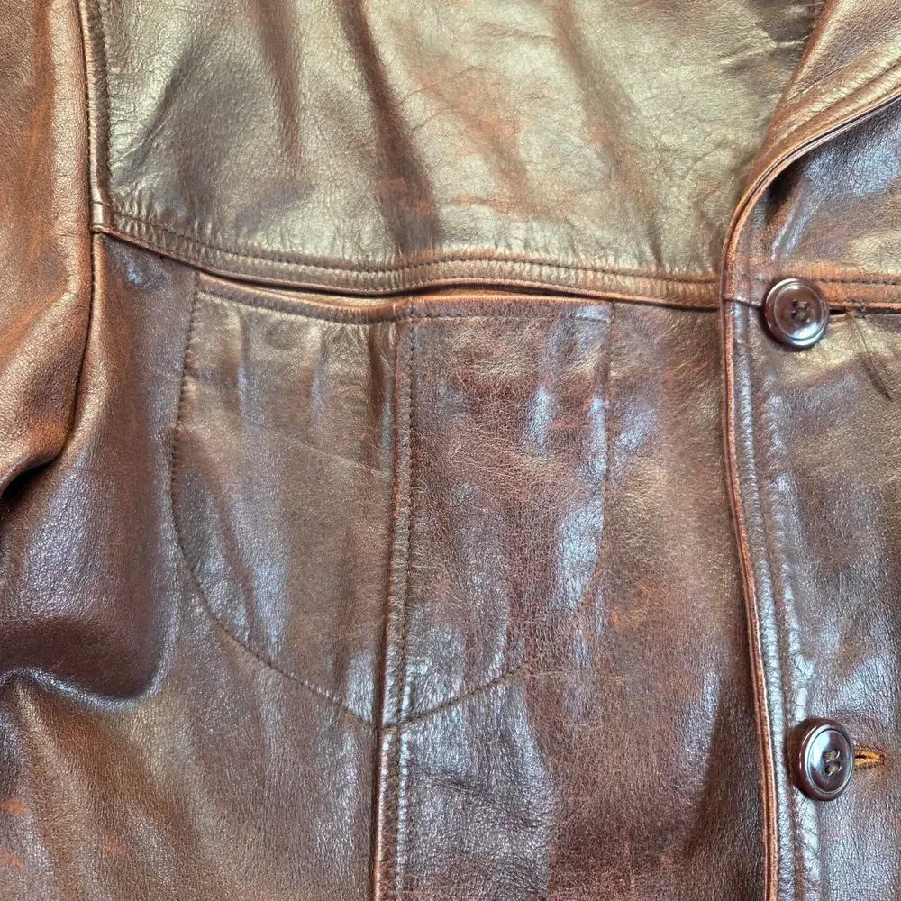 Vtg 90's WILSONS‎ Leather PATINA Coat LARGE JULIAN Brown Baggy Heavy Jacket